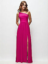 Front View Thumbnail - Think Pink One-Shoulder Chiffon Maxi Dress with Shirred Front Slit