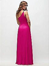Rear View Thumbnail - Think Pink One-Shoulder Chiffon Maxi Dress with Shirred Front Slit