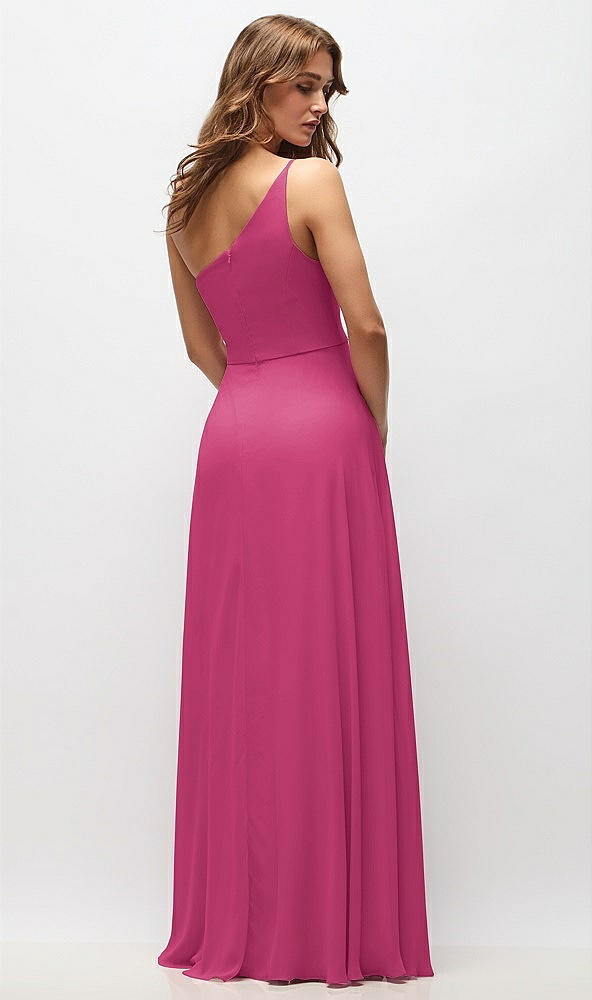 Back View - Tea Rose One-Shoulder Chiffon Maxi Dress with Shirred Front Slit