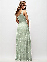 Rear View Thumbnail - Vintage Primrose Sage One-Shoulder Chiffon Maxi Dress with Shirred Front Slit