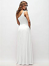 Rear View Thumbnail - White One-Shoulder Chiffon Maxi Dress with Shirred Front Slit