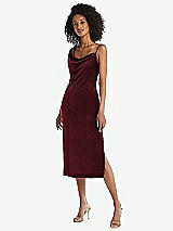 Front View Thumbnail - Cabernet Asymmetrical One-Shoulder Velvet Midi Slip Dress