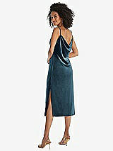 Rear View Thumbnail - Dutch Blue Asymmetrical One-Shoulder Velvet Midi Slip Dress