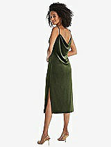 Rear View Thumbnail - Olive Green Asymmetrical One-Shoulder Velvet Midi Slip Dress