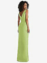 Rear View Thumbnail - Mojito Pleated Bodice Satin Maxi Pencil Dress with Bow Detail