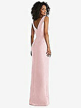 Rear View Thumbnail - Ballet Pink Pleated Bodice Satin Maxi Pencil Dress with Bow Detail