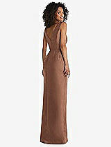 Rear View Thumbnail - Cognac Pleated Bodice Satin Maxi Pencil Dress with Bow Detail