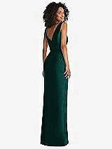 Rear View Thumbnail - Evergreen Pleated Bodice Satin Maxi Pencil Dress with Bow Detail