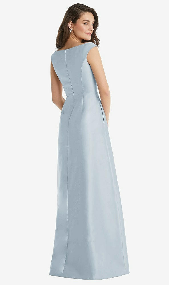 Back View - Mist Off-the-Shoulder Draped Wrap Maxi Dress with Pockets
