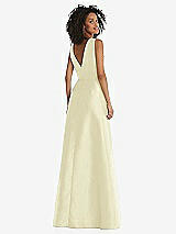 Rear View Thumbnail - Butter Yellow Jewel Neck Asymmetrical Shirred Bodice Maxi Dress with Pockets