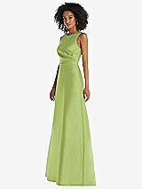 Side View Thumbnail - Mojito Jewel Neck Asymmetrical Shirred Bodice Maxi Dress with Pockets