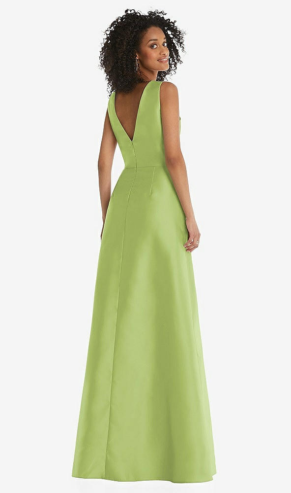 Back View - Mojito Jewel Neck Asymmetrical Shirred Bodice Maxi Dress with Pockets