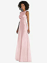 Side View Thumbnail - Ballet Pink Jewel Neck Asymmetrical Shirred Bodice Maxi Dress with Pockets