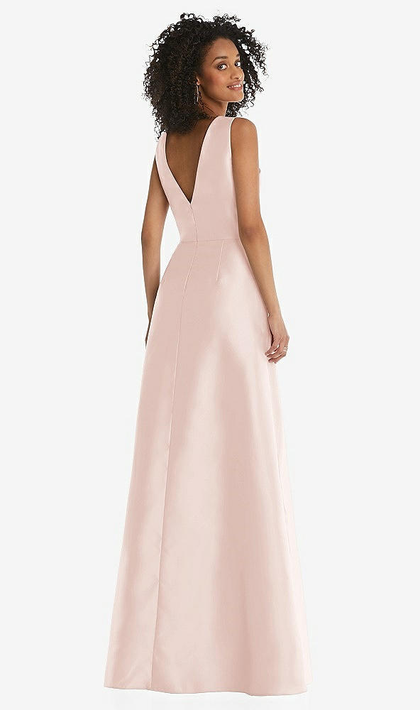 Back View - Blush Jewel Neck Asymmetrical Shirred Bodice Maxi Dress with Pockets