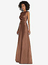 Side View Thumbnail - Cognac Jewel Neck Asymmetrical Shirred Bodice Maxi Dress with Pockets