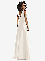 Rear View Thumbnail - Ivory Jewel Neck Asymmetrical Shirred Bodice Maxi Dress with Pockets