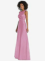 Side View Thumbnail - Powder Pink Jewel Neck Asymmetrical Shirred Bodice Maxi Dress with Pockets