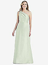 Front View Thumbnail - Mint Green Pleated Draped One-Shoulder Satin Maxi Dress with Pockets