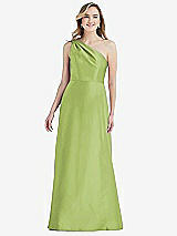 Front View Thumbnail - Mojito Pleated Draped One-Shoulder Satin Maxi Dress with Pockets
