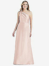 Front View Thumbnail - Blush Pleated Draped One-Shoulder Satin Maxi Dress with Pockets