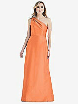 Front View Thumbnail - Portofino Orange Pleated Draped One-Shoulder Satin Maxi Dress with Pockets