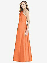 Side View Thumbnail - Portofino Orange Pleated Draped One-Shoulder Satin Maxi Dress with Pockets