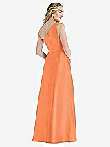 Rear View Thumbnail - Portofino Orange Pleated Draped One-Shoulder Satin Maxi Dress with Pockets