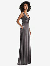 Side View Thumbnail - Caviar Gray Twist Front Cutout Velvet Maxi Dress - Cameron