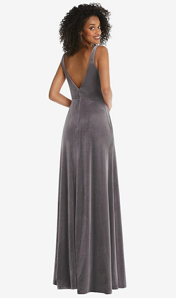 Back View - Caviar Gray Twist Front Cutout Velvet Maxi Dress - Cameron