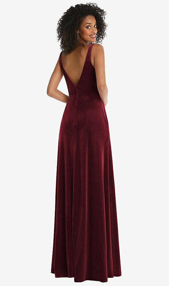 Back View - Cabernet Twist Front Cutout Velvet Maxi Dress - Cameron