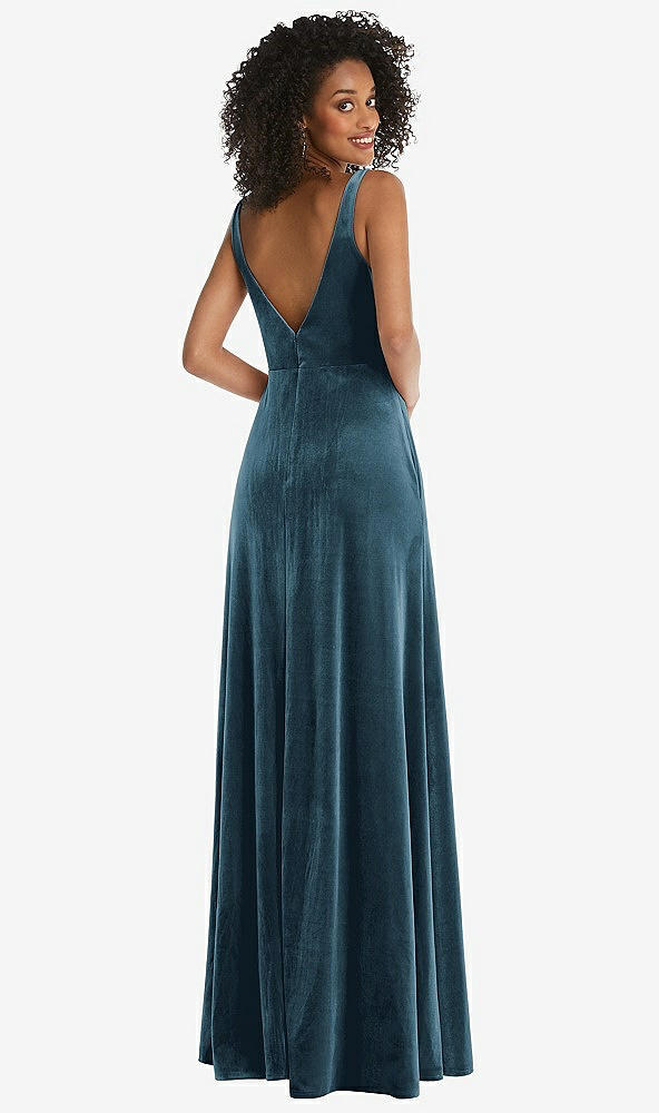 Back View - Dutch Blue Twist Front Cutout Velvet Maxi Dress - Cameron