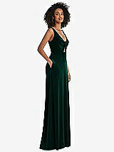 Side View Thumbnail - Evergreen Twist Front Cutout Velvet Maxi Dress - Cameron
