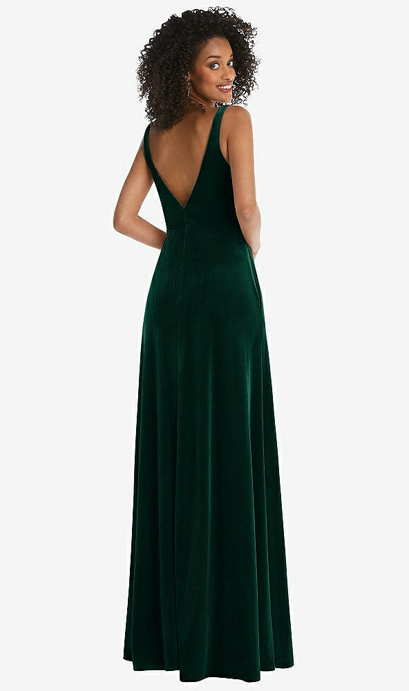 Back View - Evergreen Twist Front Cutout Velvet Maxi Dress - Cameron