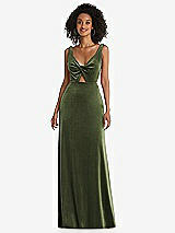 Front View Thumbnail - Olive Green Twist Front Cutout Velvet Maxi Dress - Cameron
