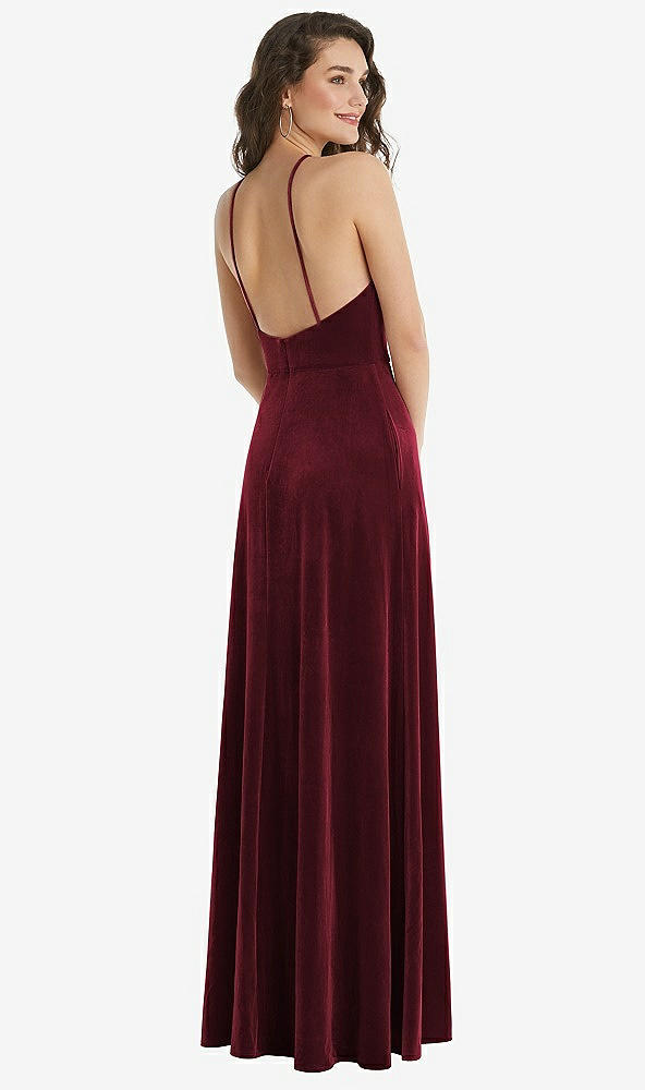 Back View - Cabernet High Neck Halter Open-Back Velvet Dress - Alix