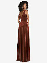 Rear View Thumbnail - Auburn Moon Velvet Maxi Dress with Shirred Bodice and Front Slit