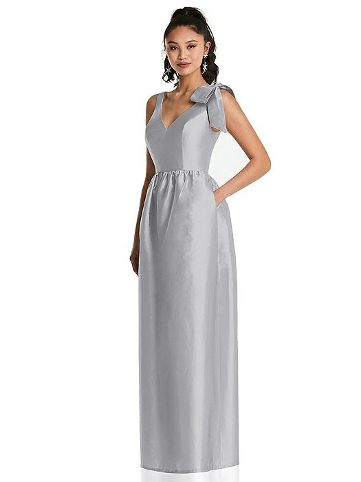 Bowed-Shoulder Full Skirt Maxi Dress with Pockets