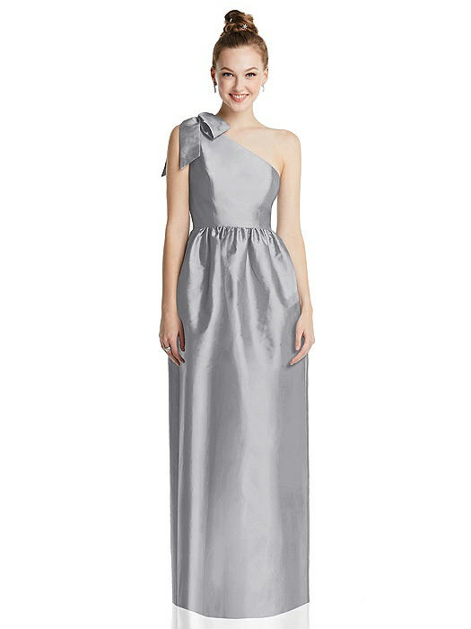 Bowed One-Shoulder Full Skirt Maxi Dress with Pockets