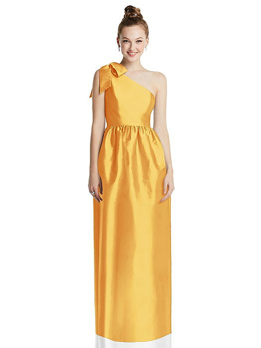 Bowed One-Shoulder Full Skirt Maxi Dress with Pockets