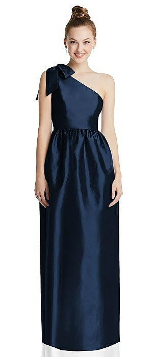 Bowed One-Shoulder Full Skirt Maxi Dress with Pockets