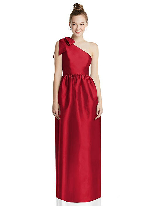 Bowed One-Shoulder Full Skirt Maxi Dress with Pockets