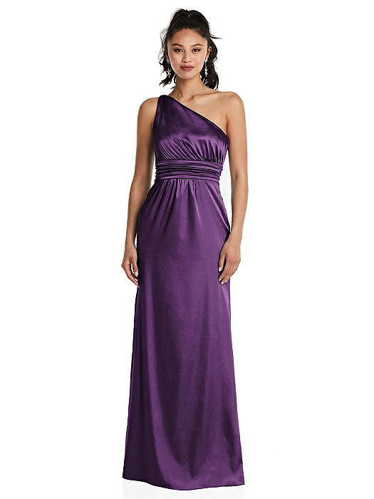 One-Shoulder Draped Satin Maxi Dress