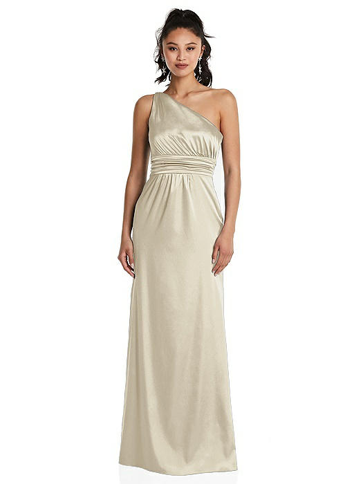 One-Shoulder Draped Satin Maxi Dress