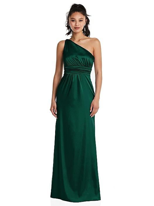 One-Shoulder Draped Satin Maxi Dress