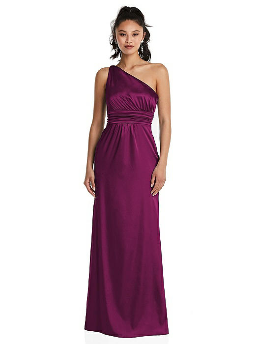 One-Shoulder Draped Satin Maxi Dress