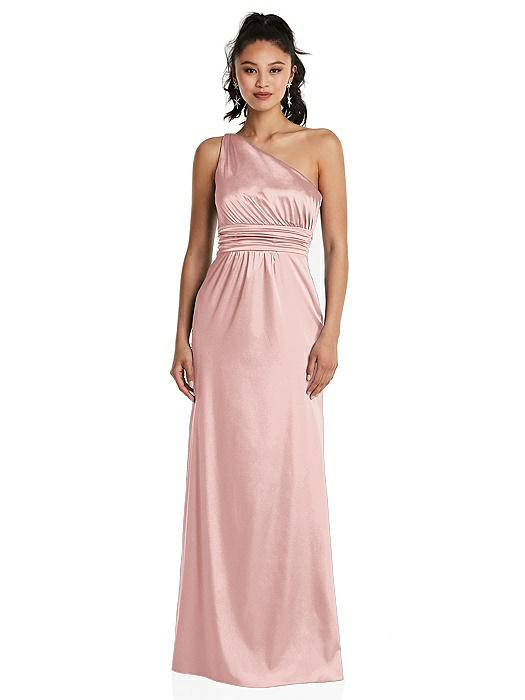 One-Shoulder Draped Satin Maxi Dress