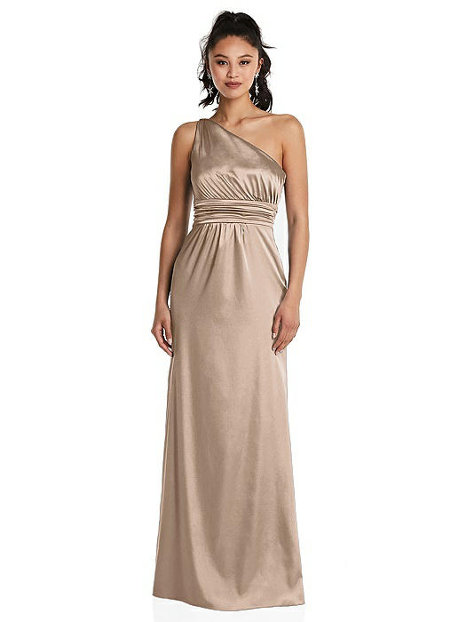 One-Shoulder Draped Satin Maxi Dress