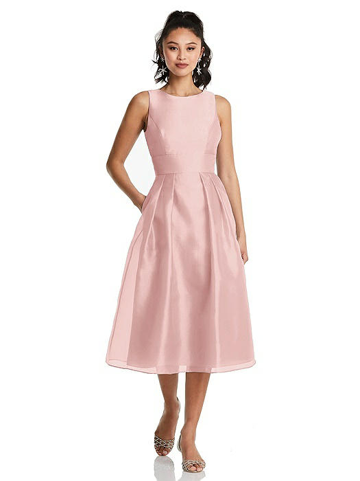 Bateau Neck Open-Back Pleated Skirt Midi Dress