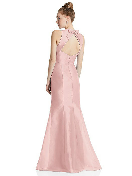 Bateau Neck Open-Back Maxi Dress with Bow Detail