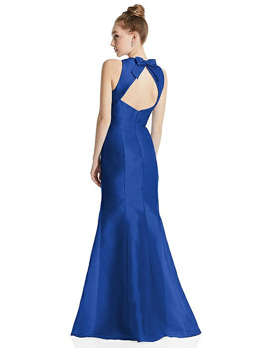 Bateau Neck Open-Back Maxi Dress with Bow Detail